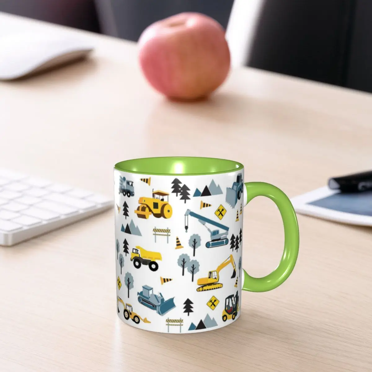 Blue Construction Trucks & Site Theme Pattern Mug Funny Ceramic Coffee Cups Tea Mugs Milk Cup Drinkware Gift for Friends