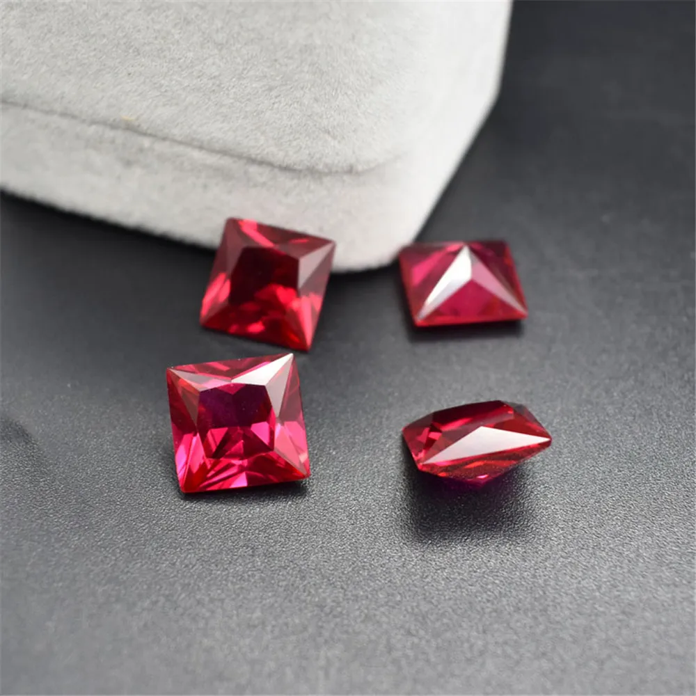 High Quality Blood-red Ruby Mohs Hardness 9 Princess Cut Ruby Gem Square Faceted Gemstone RB038