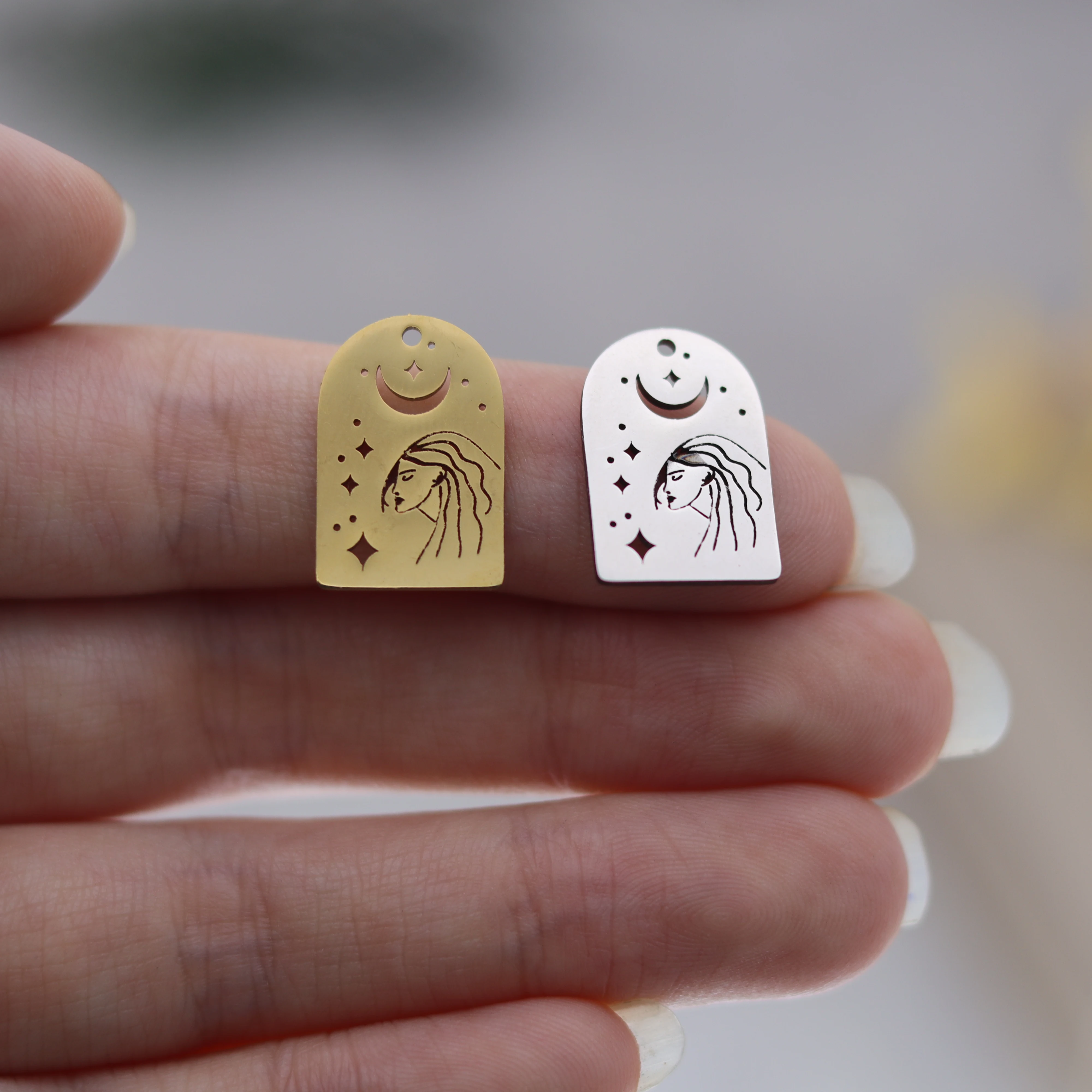 3pcs Skyfull Star Moon Girl Arch diy Accessories Charms for Jewelry Making Vintage Bracelets Necklace Stainless Steel Pendant