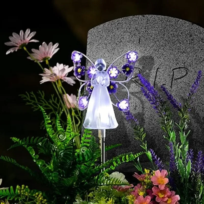 Wodoodporne słoneczne lampki aniołowe Solar Angel Garden Lights Zewnętrzne wodoodporne wtyczki trawnikowe Lampki słupowe LED Garden Angel Night Light