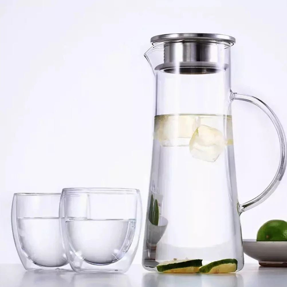 

Stainless Steel Pitcher Lid Water Jug Glass Cover Beverage Kitchen Teapot Filter Jug Household Wear Resistant Convenient Double