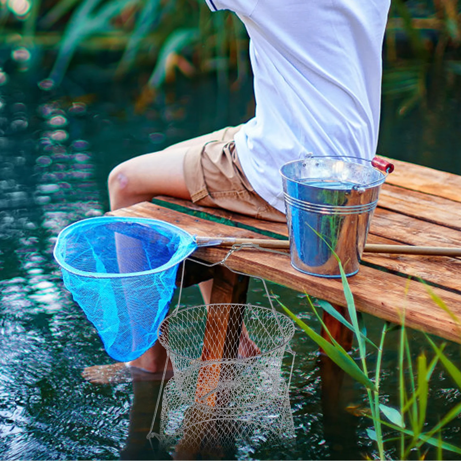 

Folding Wire Fish Guard Catching Fishing Net Portable Carp Foldable Baskets Fishnets