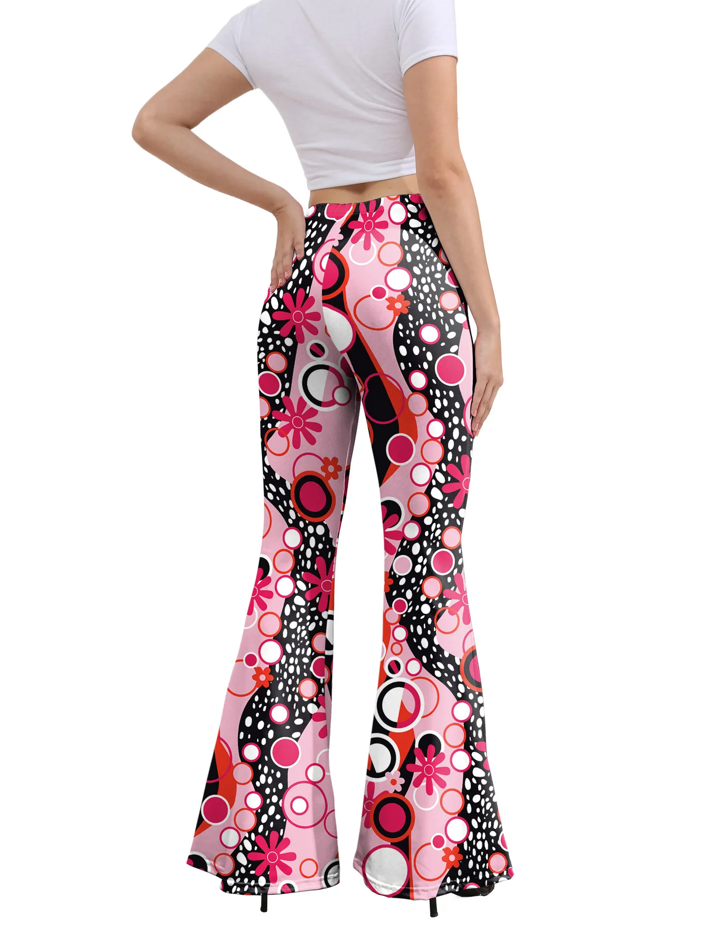 Damskie spodnie dzwony z wysokim stanem, z nadrukiem, codzienne, w stylu streetwear, długie spodnie, modne spodnie rozszerzane dla kobiet.