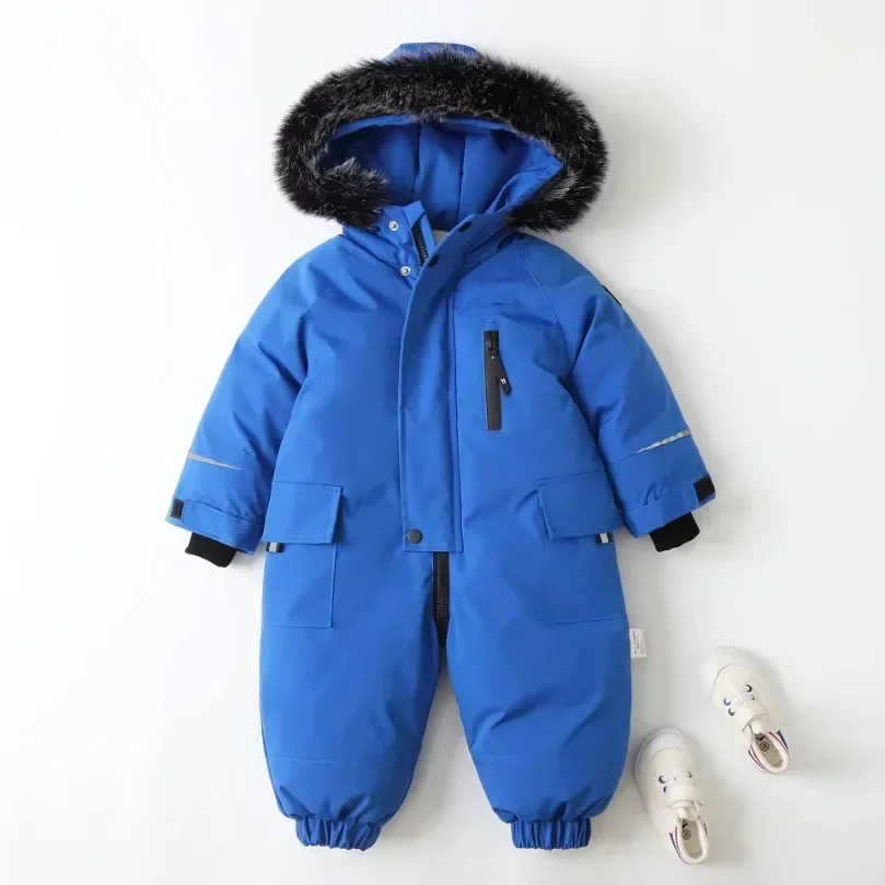 Traje de esquí de invierno para niños, mono grueso con capucha, impermeable, cálido, ropa de Snowboard para niños de 2 a 5 años, nuevo