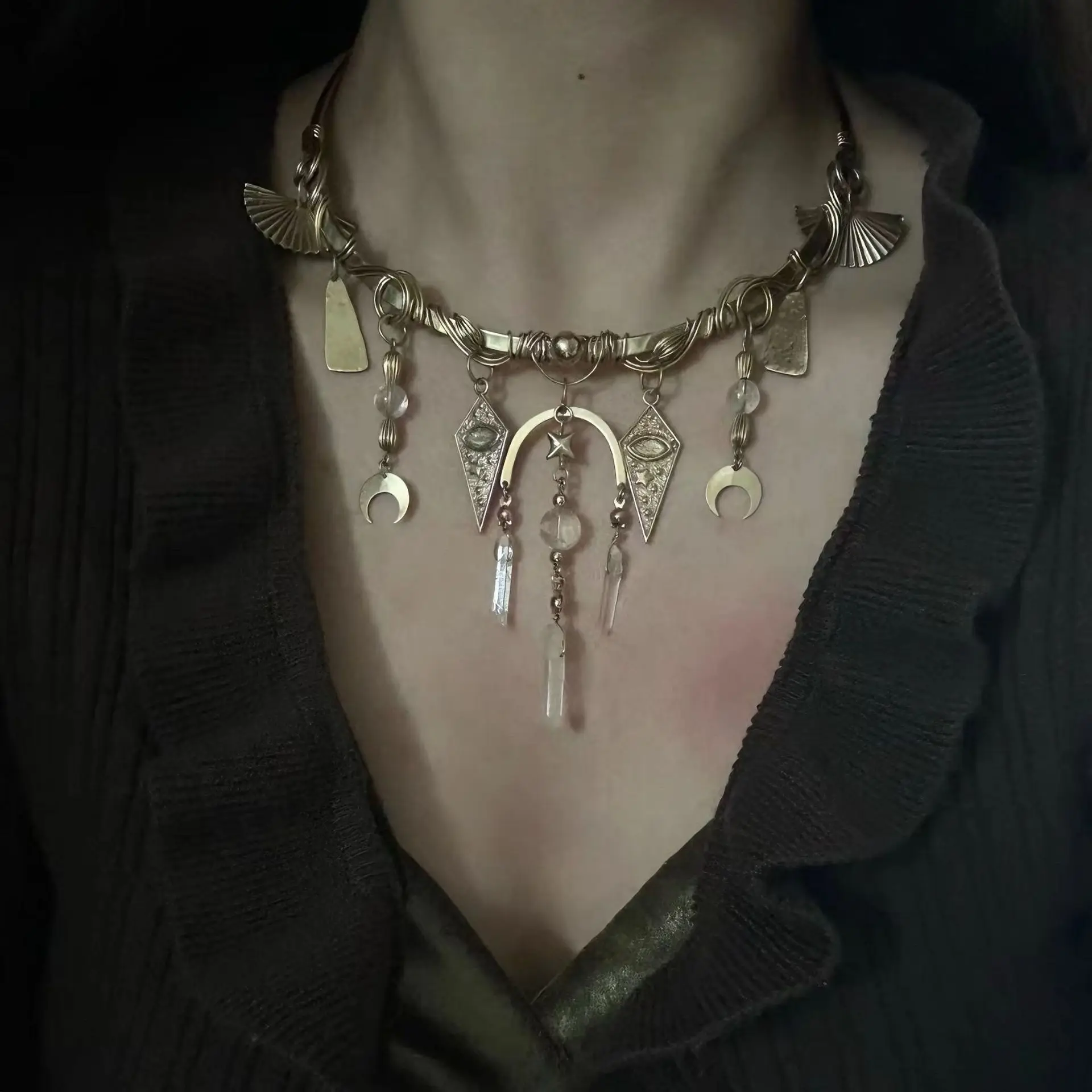 خمر البوهيمي قطرة الماء شرابة المختنق قلادة عالية الجودة الصناعة الثقيلة طوق مبالغ فيها سلسلة الترقوة الرقبة مجوهرات