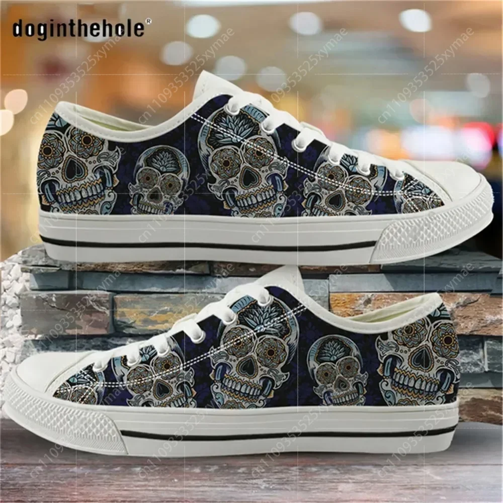 Purple Punk Skull Print Low Top High Quality Sneakers Mens Womens Teenager Lightweight Canvas Sneaker Couple Shoes Custom Shoe - view 4