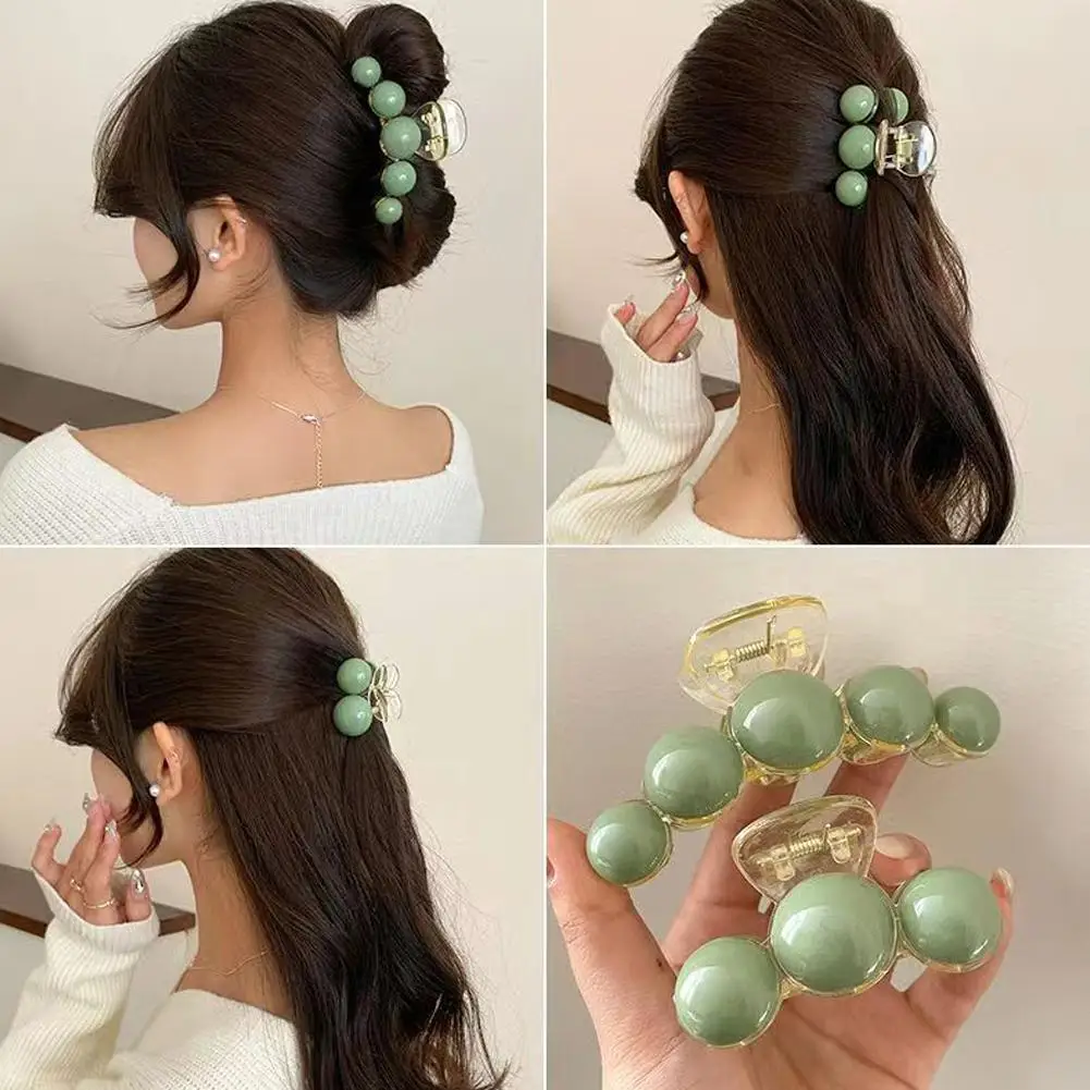 1 stücke elegante Perle Haar Krallen Mode feine grüne Clips Halter Haar Kunststoff Mädchen Kopf bedeckung Zubehör Pferdes chwanz Frauen r5u8