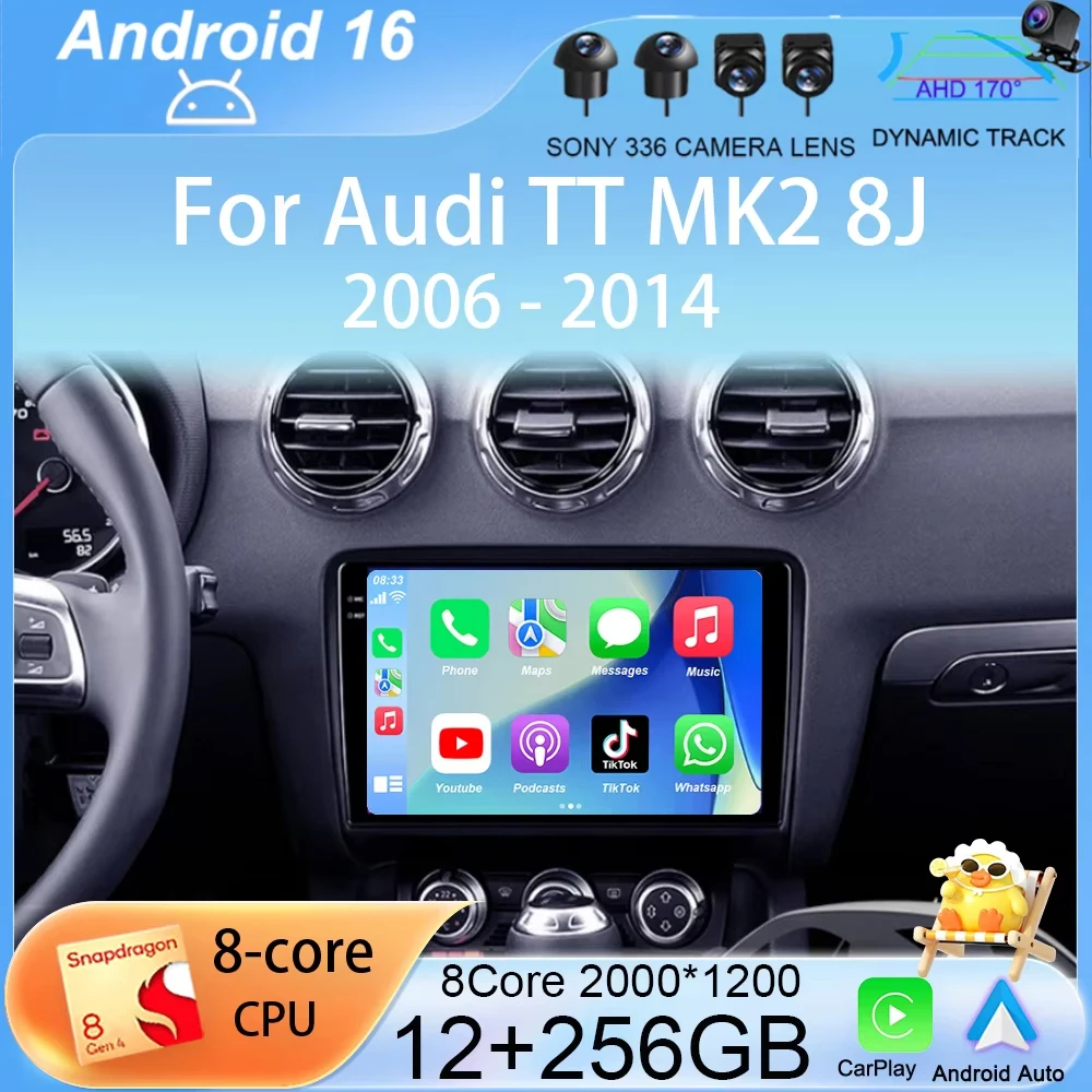 

Автомобильная магнитола Android 16 для Audi TT MK2 8J 2006-2014, мультимедийный видеоплеер, навигация GPS, Carplay, QLED сенсорный экран, авто-стереосистема