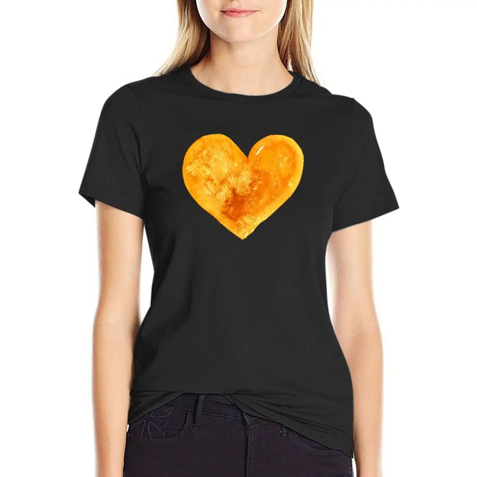 Camiseta de corazón amarillo para mujer, ropa bonita para mujer, camiseta para mujer