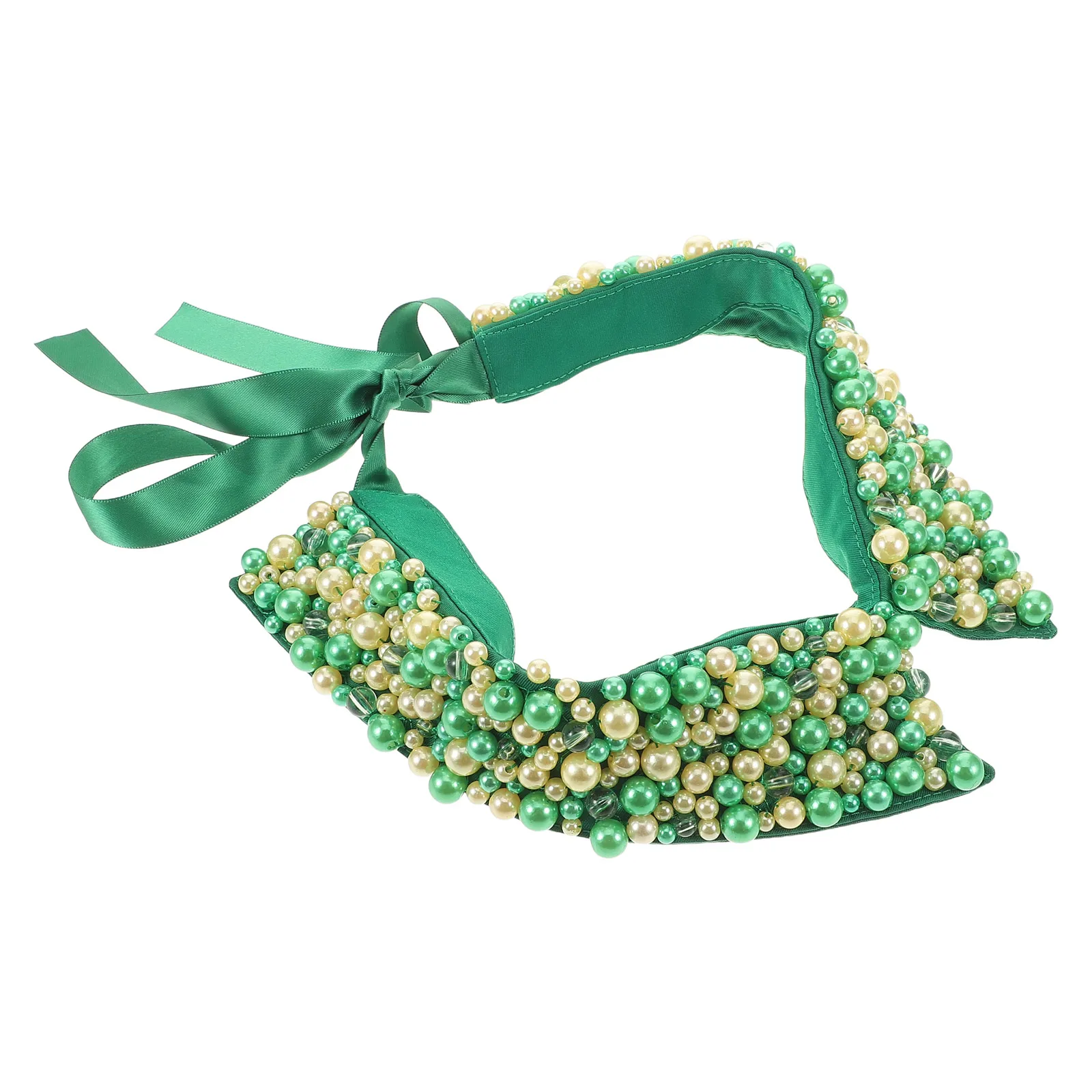 

Green Handmade Beaded Fake For Women Adjustable Tie Design Detachable Faux Shirt Decor Party Dinner Daily Wear Elegant Jeweled