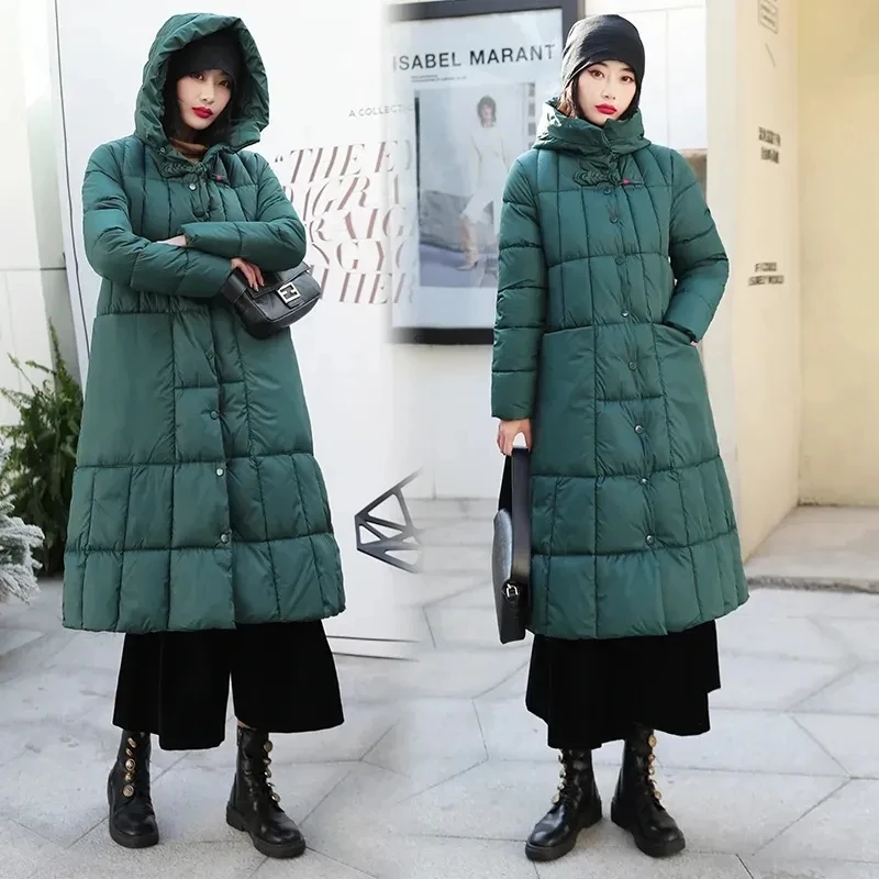 2025 New Womens Hooded Long Parka Winter Jacket Casual Loose Down Cotton Coat Parkas Female Loose Thick Warm Snow Wear Overcoat