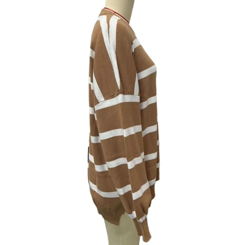 Women Sweatshirt Colorblock Striped Oversized Sweatshirt for Women Knitted Mid Length Pullover Top Wear for Fall Spring Spring