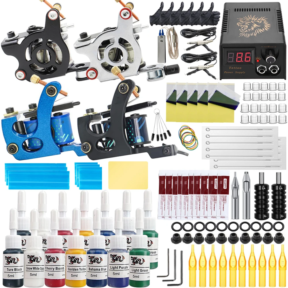 

Complete Tattoo Machine Kit Coil Tattoo Machine Set Beginner Tattoo Kit with Power Supply Foot Pedal Needles ink