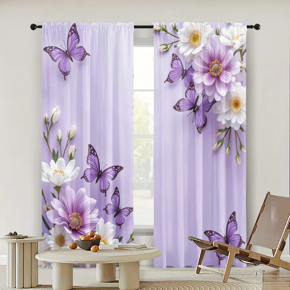 2pc,  Window Drapes butterfly diagram Machine Washable Fabric,Without Electricity Wall Decor Suitable for All Occasions decorate