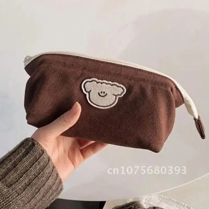 

Embroidered Canvas Pencil Case Cute Simple Large-capacity Student Cosmetic Bag Stationery Storage Bag