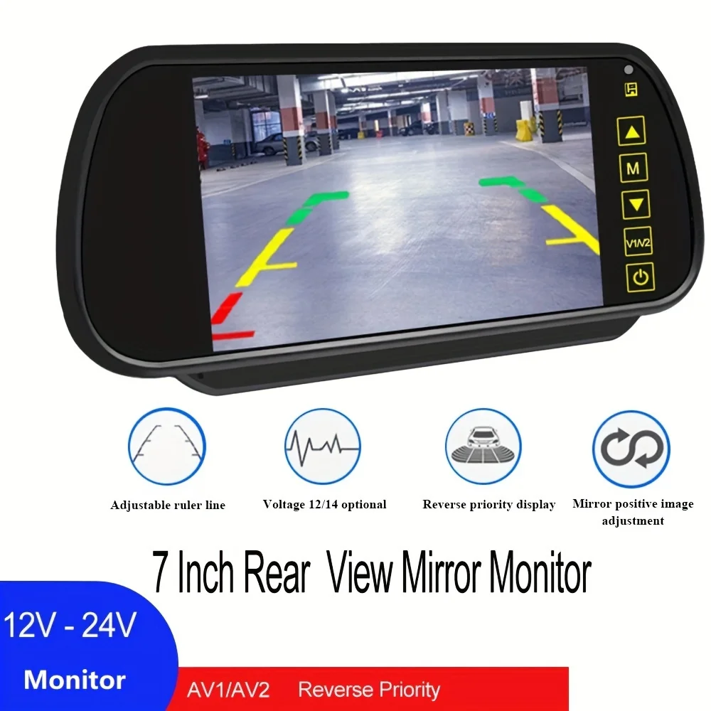 7In Car LCD Mirror Monitor Vehicle Parking Screen 2 AV Input Auto Display Assistance Used for Rear View Backup Camera