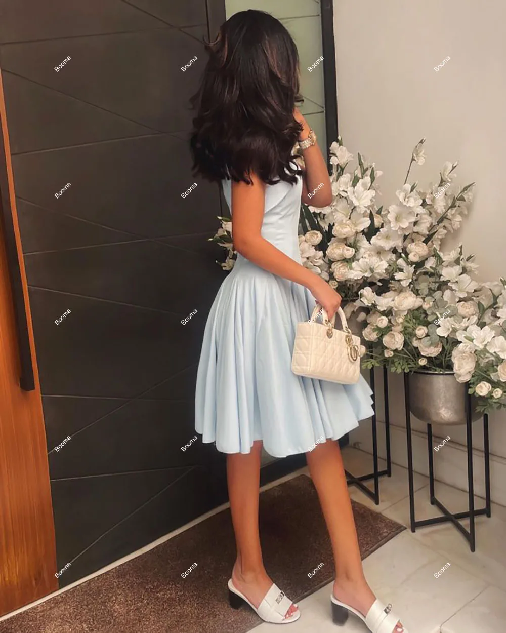 Booma Light Blue Short Prom Dresses Sleeveless Pleats Homecoming Party Gowns Knee Length Formal Evening Dresses Dubai Outfits