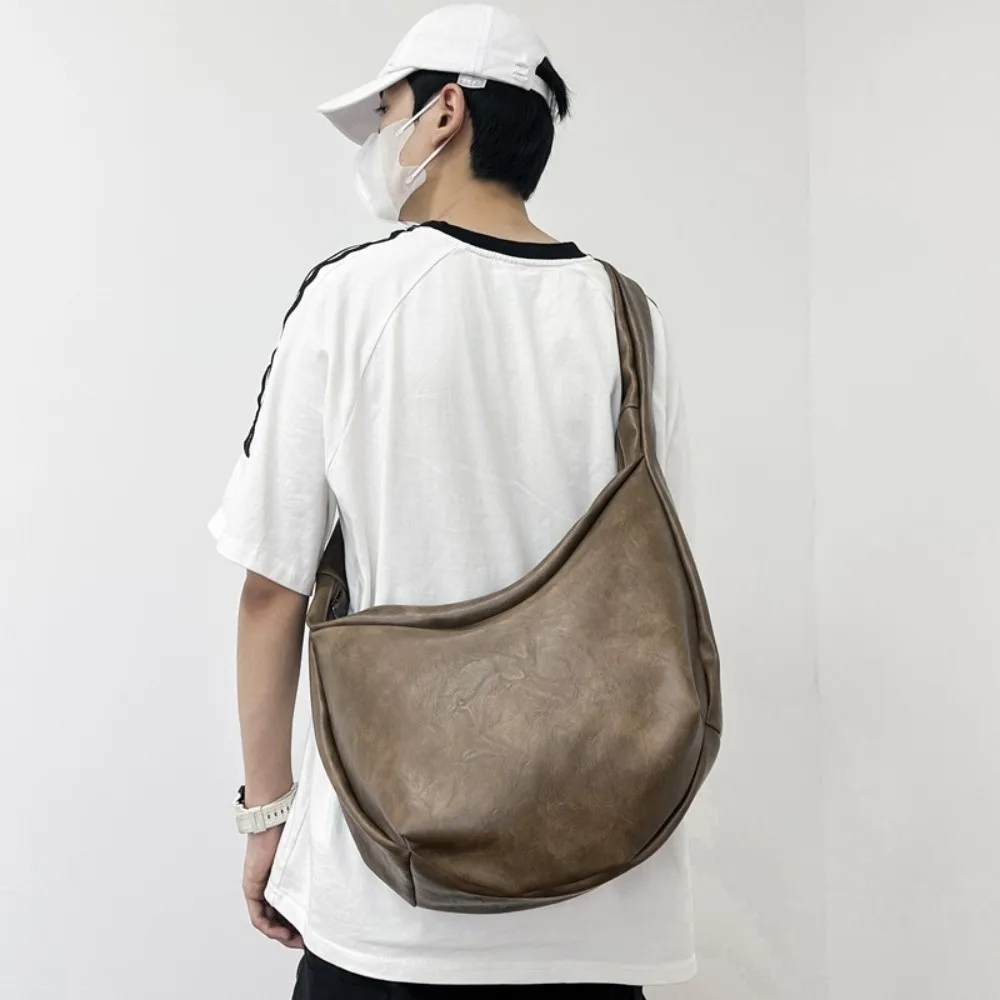 

Japanese Style PU Leather Shoulder Bag Multi-Functional Streetwear Male Dumpling Bag Solid Color Large Capacity