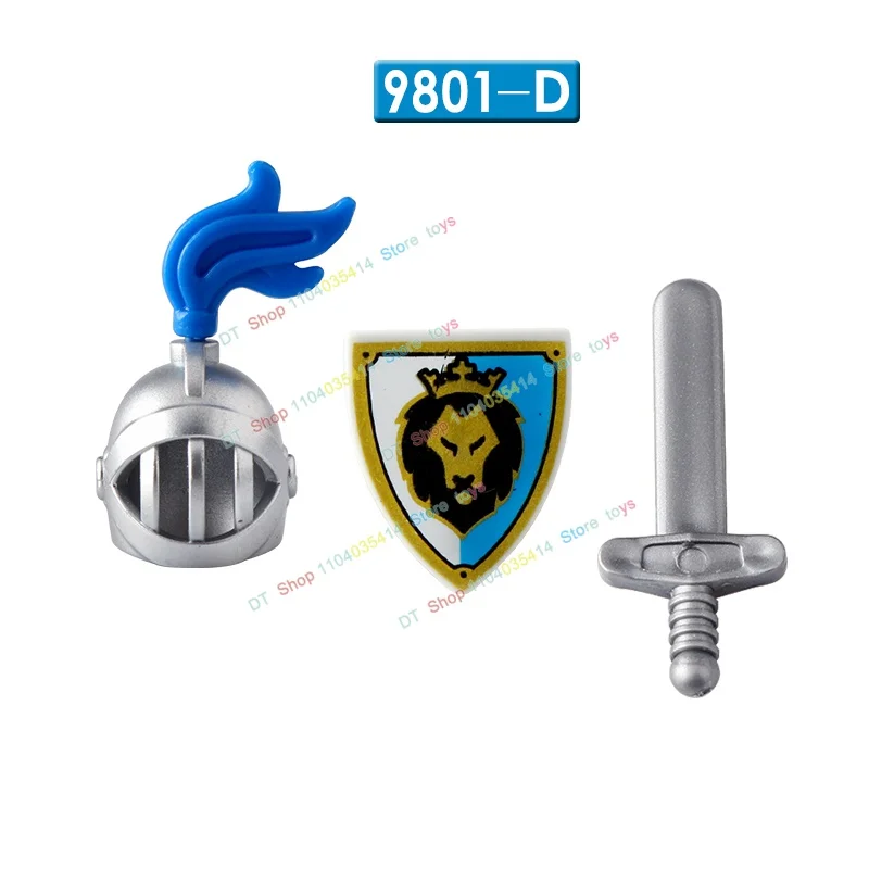 Château médiéval royaumes, couronne de Lion bleu, accessoires de chevalier, bouclier cheval, soldat de l'armée, Mini figurines d'action, blocs de construction, jouets