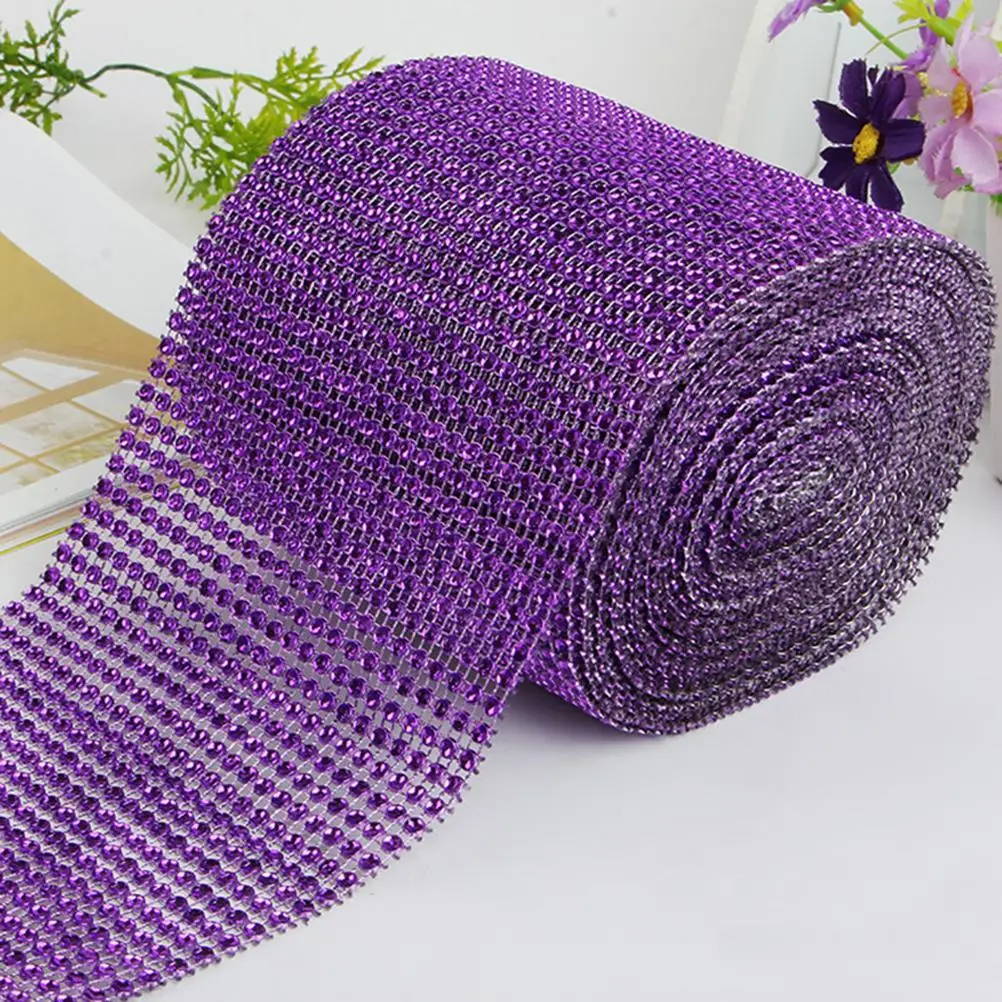 

Rhinestone Ribbon Mesh Roll Decor Craft Supply Wedding Cake Candles Vases Centerpieces Tables Bouquet Purple Birthday Bride