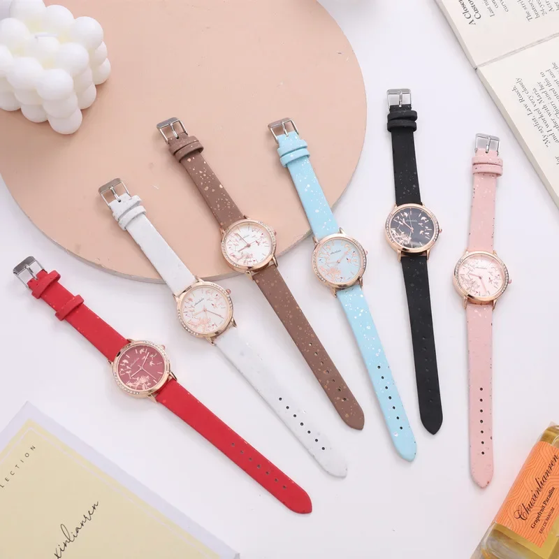 Relógio feminino novo redondo com estilo coreano moda na moda relógios de pulso pulseira de couro estudante relógio de quartzo para mulher relojes