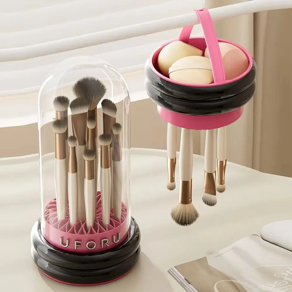 

2-in-1 Makeup Brush Storage Bucket Large Capacity Detachable Cosmetic Brush Hang Drying Holder Dustproof with Cover