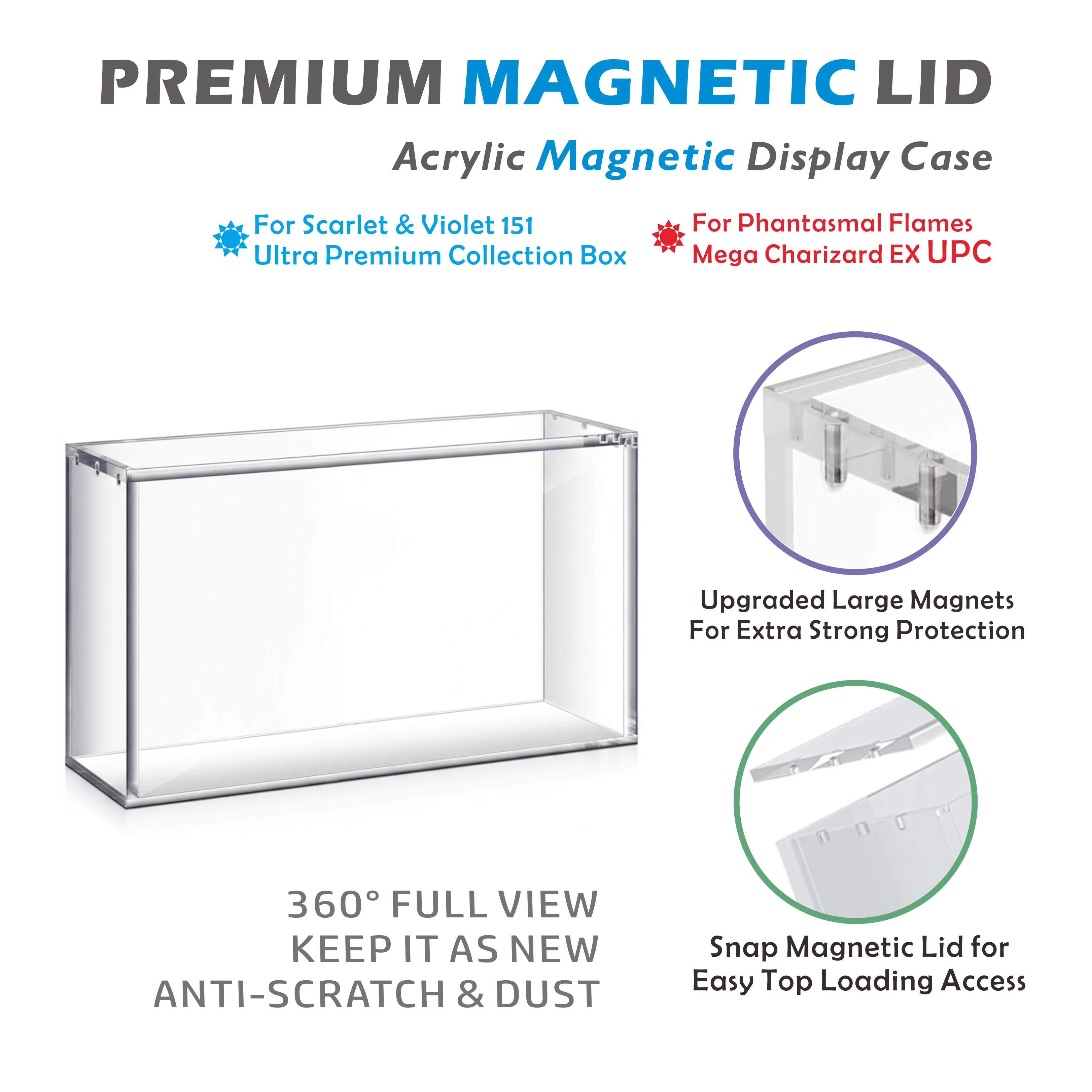 حافظة عرض مغناطيسية من الأكريليك من Mega Charizard EX UPC بسمك 5 مم لـ Mega Charizard EX UPC / S&V 151 UPC حزمة من 1 غبار واقية