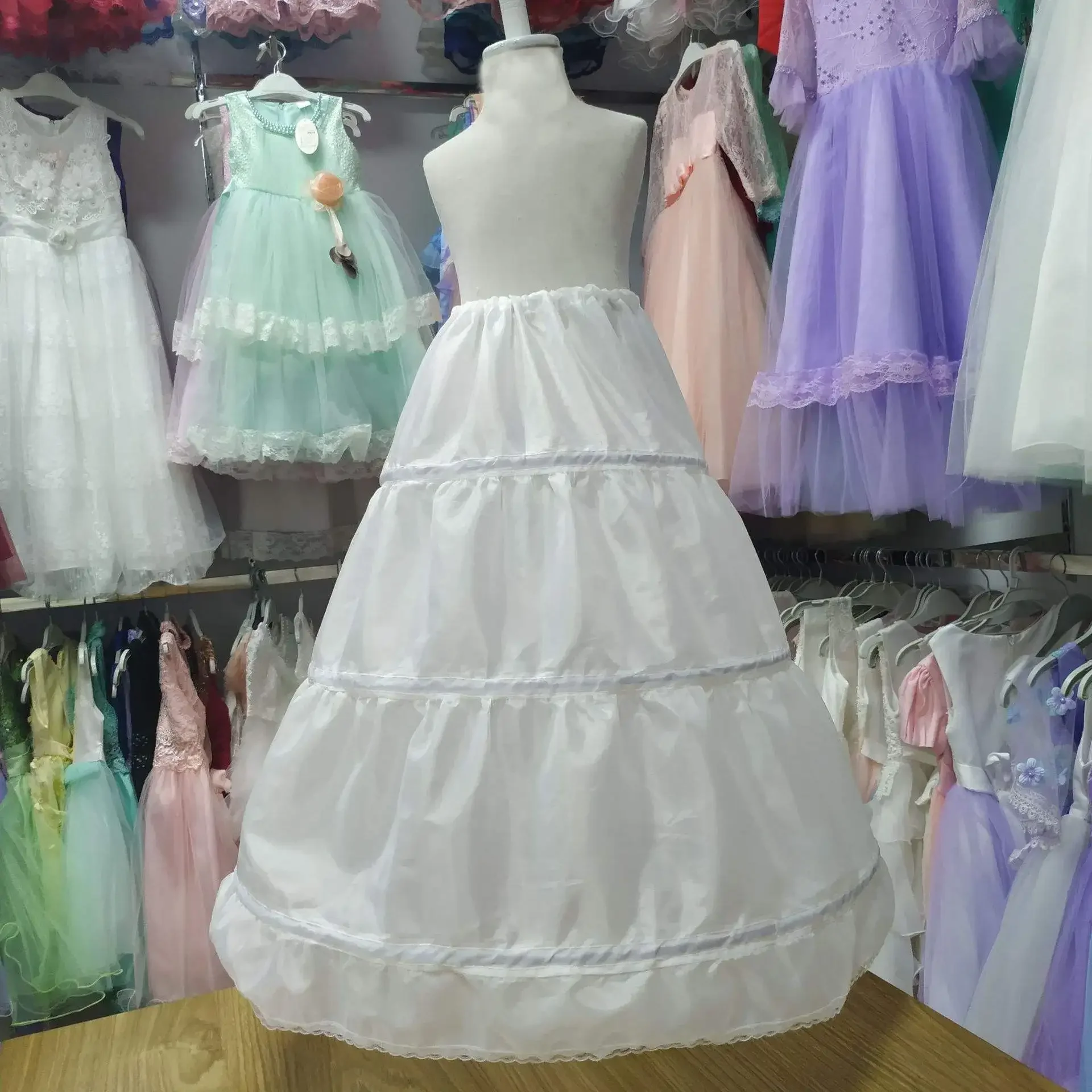 Children's Petticoat Underskirt Wholesale White Floor Length Party Dresses Accessories Ruffle Crinolines Gown Petticoat For Kids