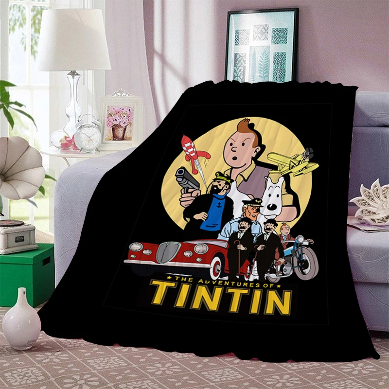 Cartoon Blanket Sofa Winter B-Tintin Microfiber Bedding Custom Warm Winter Fluffy Soft Blankets King Size Bed Fleece Camping