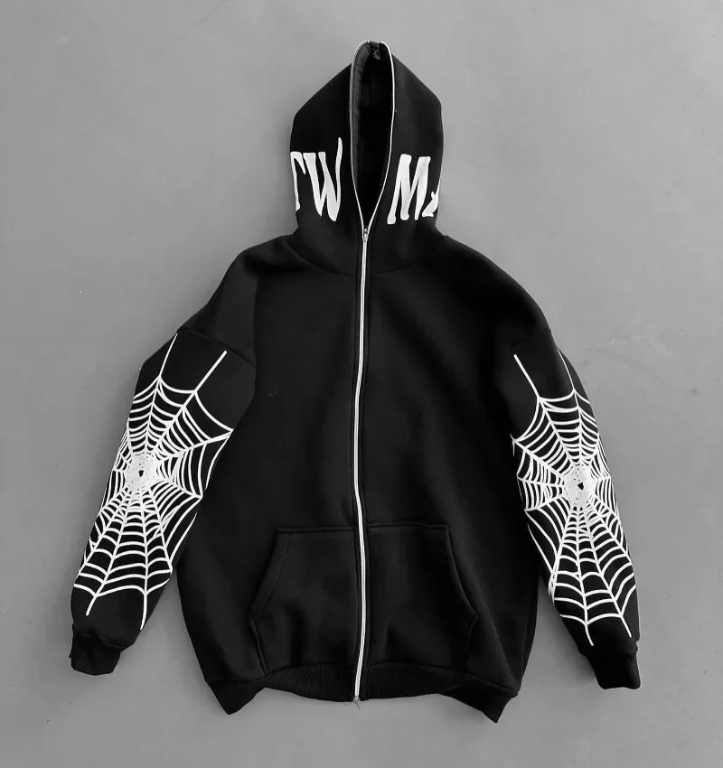 

Y2k винтажный готический принт, толстовка большого размера для пары для мужчин, Harajuku, модный тренд, индивидуальный дизайн, толстовка с капюшоном на молнии, пальто