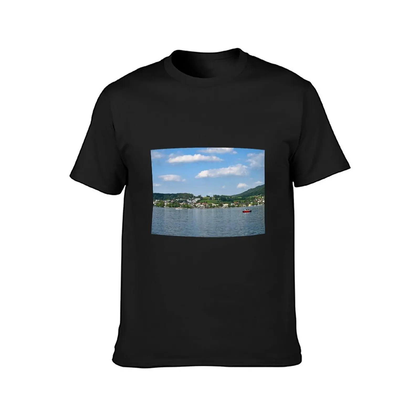 Lake Traun Traunsee and houses on hills in Gmunden Upper Austria T-Shirt boys animal print customizeds tshirts for men