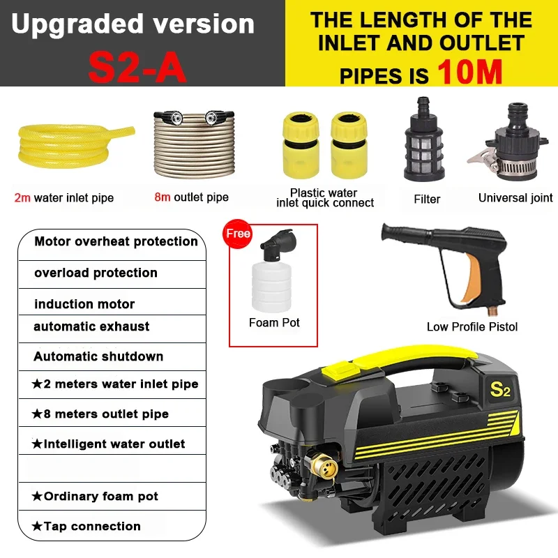 Portable 220V 750W Pressure Cleaner for Car, Snow Foam Washer Machine with Brush Pump and Car Accessories