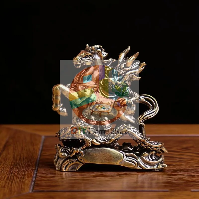 Vintage Chinese Dragon Horse Brass Ornament 1Pc Small Handmade Copperware for Home Entryway Shelf Decor Good Luck Charm