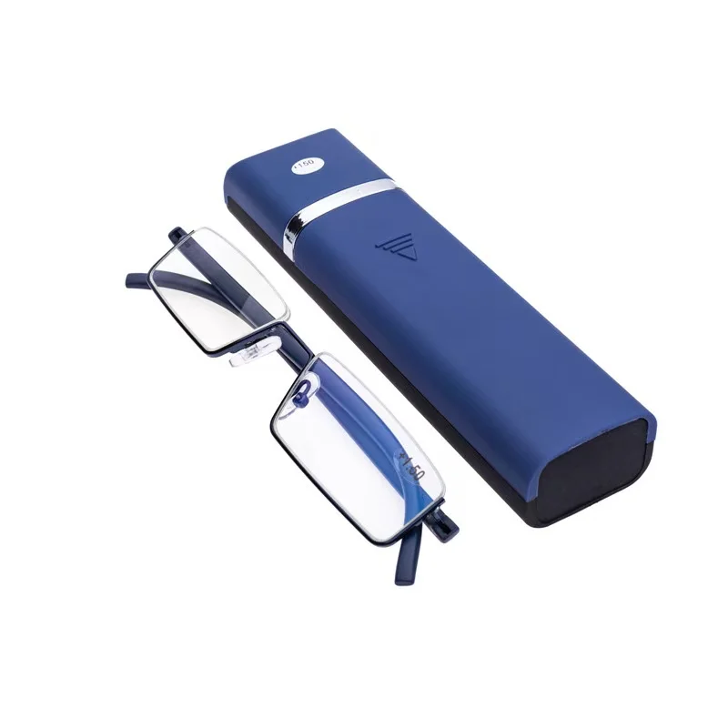 Metal Anti-Blue Light Reading Glasses Men Half Frame Prescription Eyeglasses Male Eyewear With Case +1.0 1.5 2.0 2.5 3.0 3.5 4.0