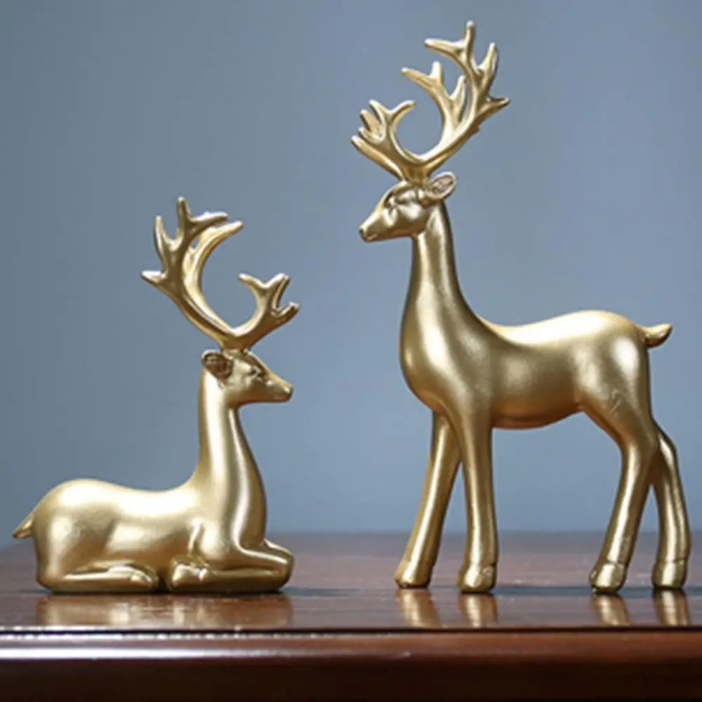 Creative Deer Desktop Ornament Modern Cute Christmas Deer Statue Durable Sitting/Standing Position Elk Figurine Mantle Display
