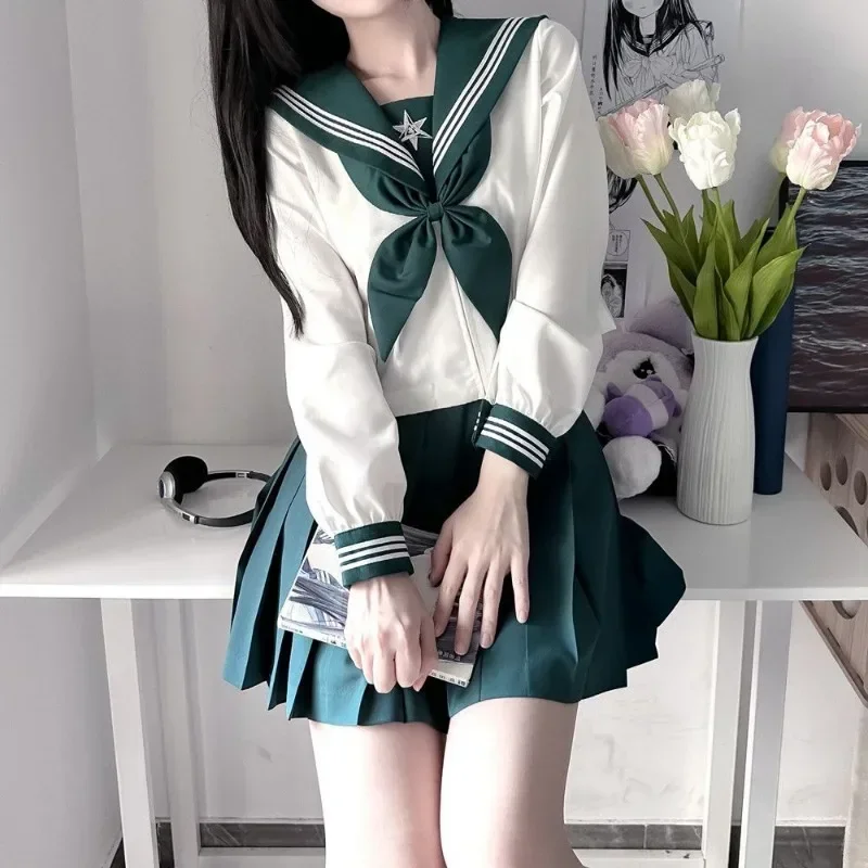 Nuovo abito uniforme scolastica giapponese marinaio JK Basic Cartoon Girl Navy marinaio uniforme set verde costume blu scuro costume da donna ragazza