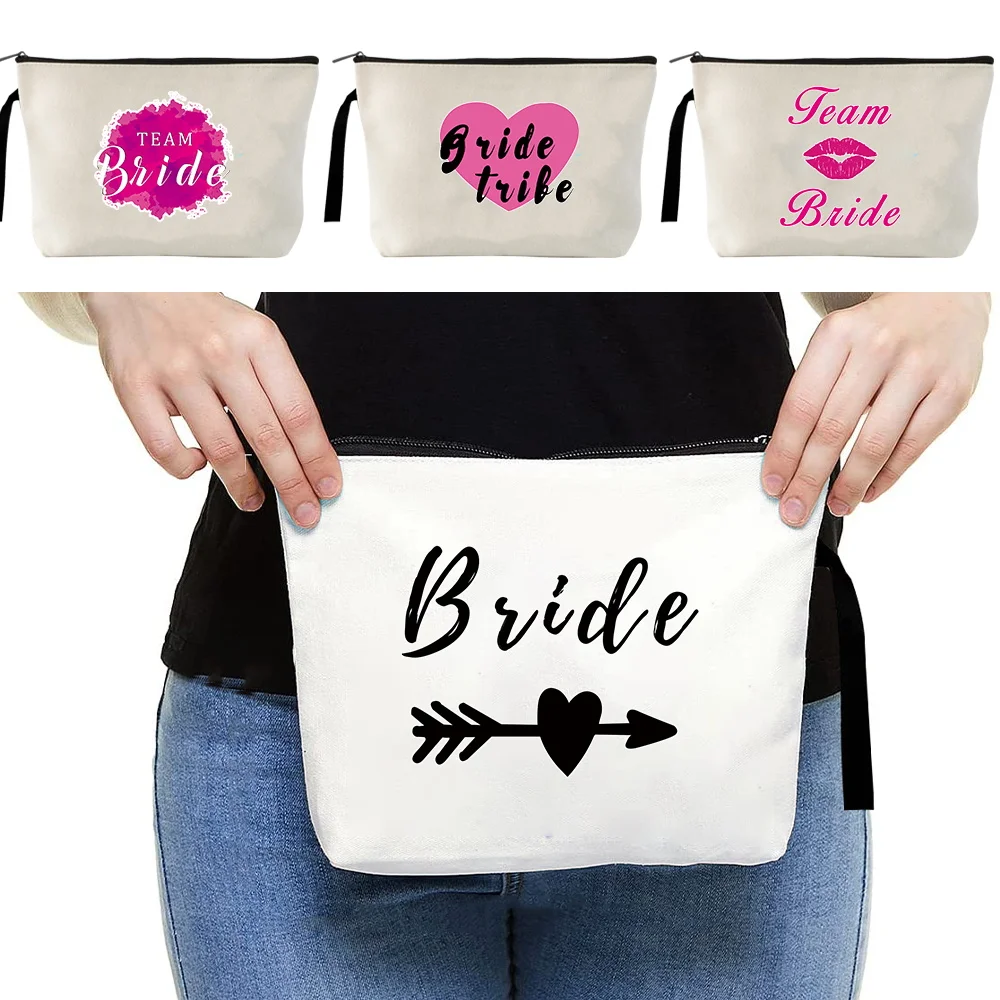 Bride Printed Personalized Bridemaid Makeup Bag Travel Toiletry Organizer Cosmetic Bag Custom Gift Canvans Pouch Girls Trip Gift