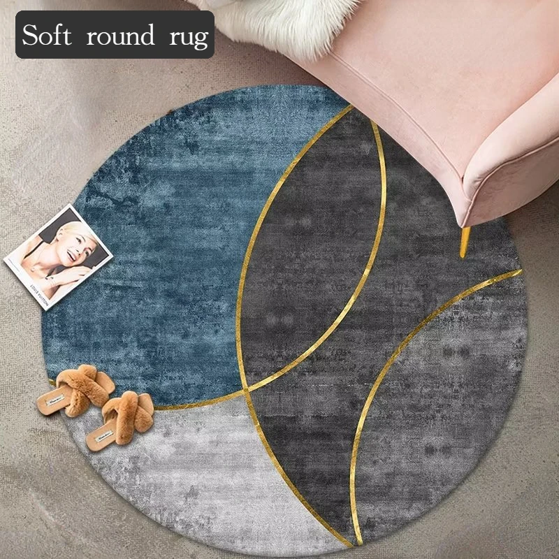 

Abstract Round Carpet Modern Bedroom Decoration Large Rug Light Luxury Grey Carpets for Living Room Swivel Chair Area Floor Mats