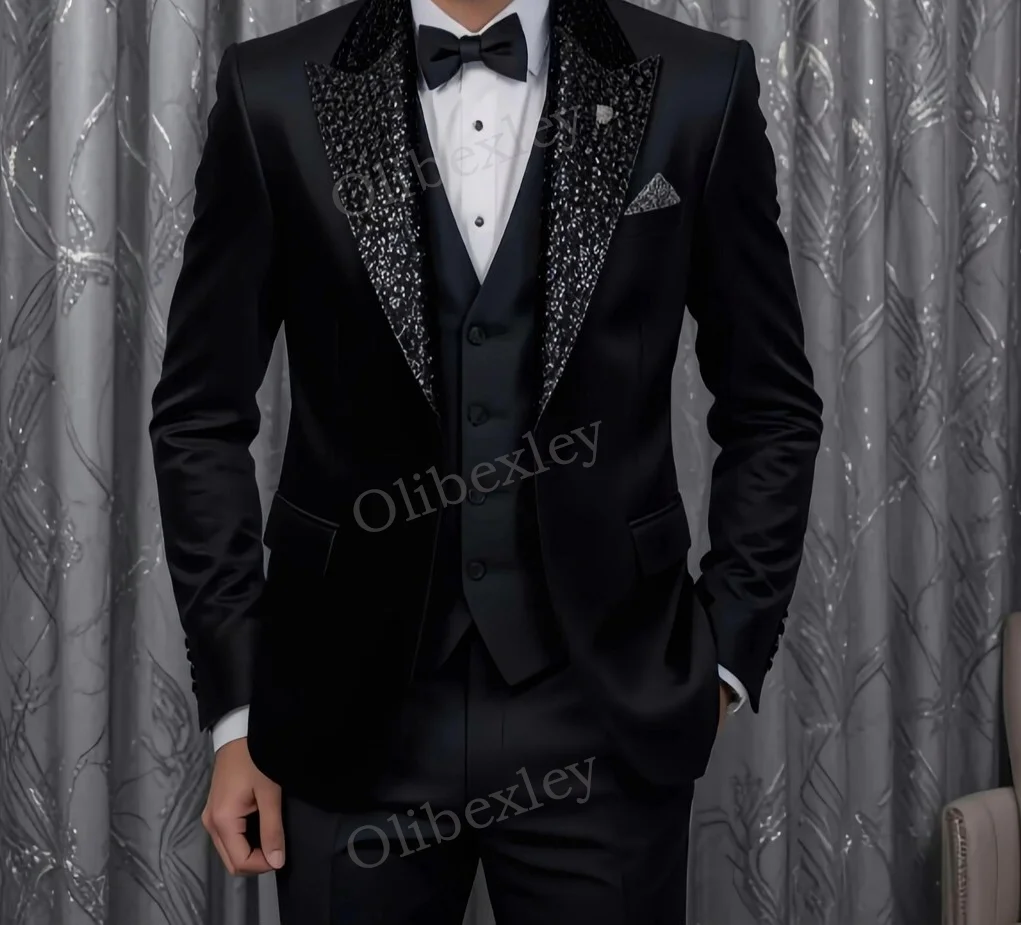

Olibexley Elegante мужские костюмы из 2 предметов, роскошные высококачественные приталенные костюмы с блестками на одной пуговице для свадьбы, жениха, делового ужина, выпускного вечера