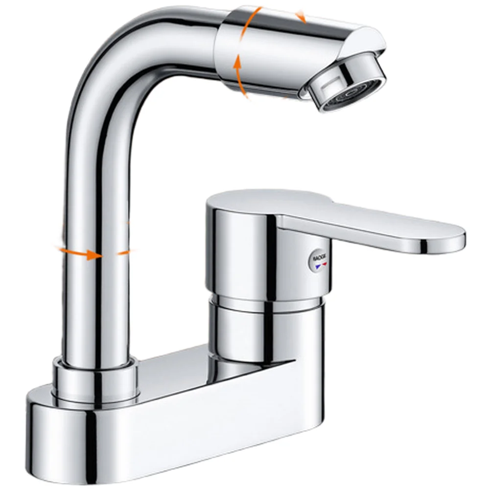 360 Swivel Double Hole Basin Faucet for Countertop Sink Use Hot Cold Water Mixer with ABS Aerator and Disc Valve Assembly