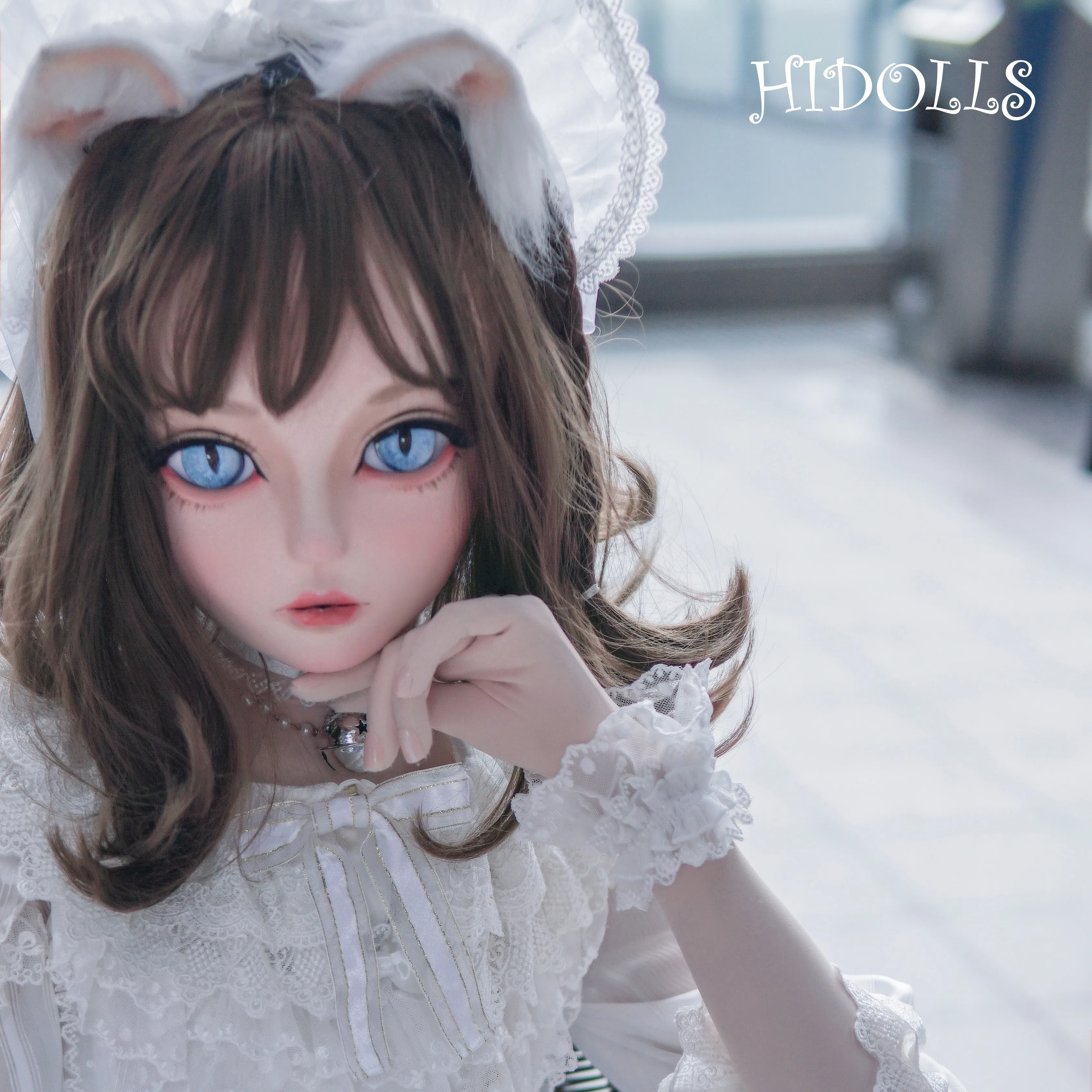 (HD01 Ying) HIDOLLS Ręcznie Robiona Żywiczna Półmaska Damska do Cosplayu, Japońska Maska do Odgrywania Ról, Maska BJD Kigurumi, Maska dla Crossdressera