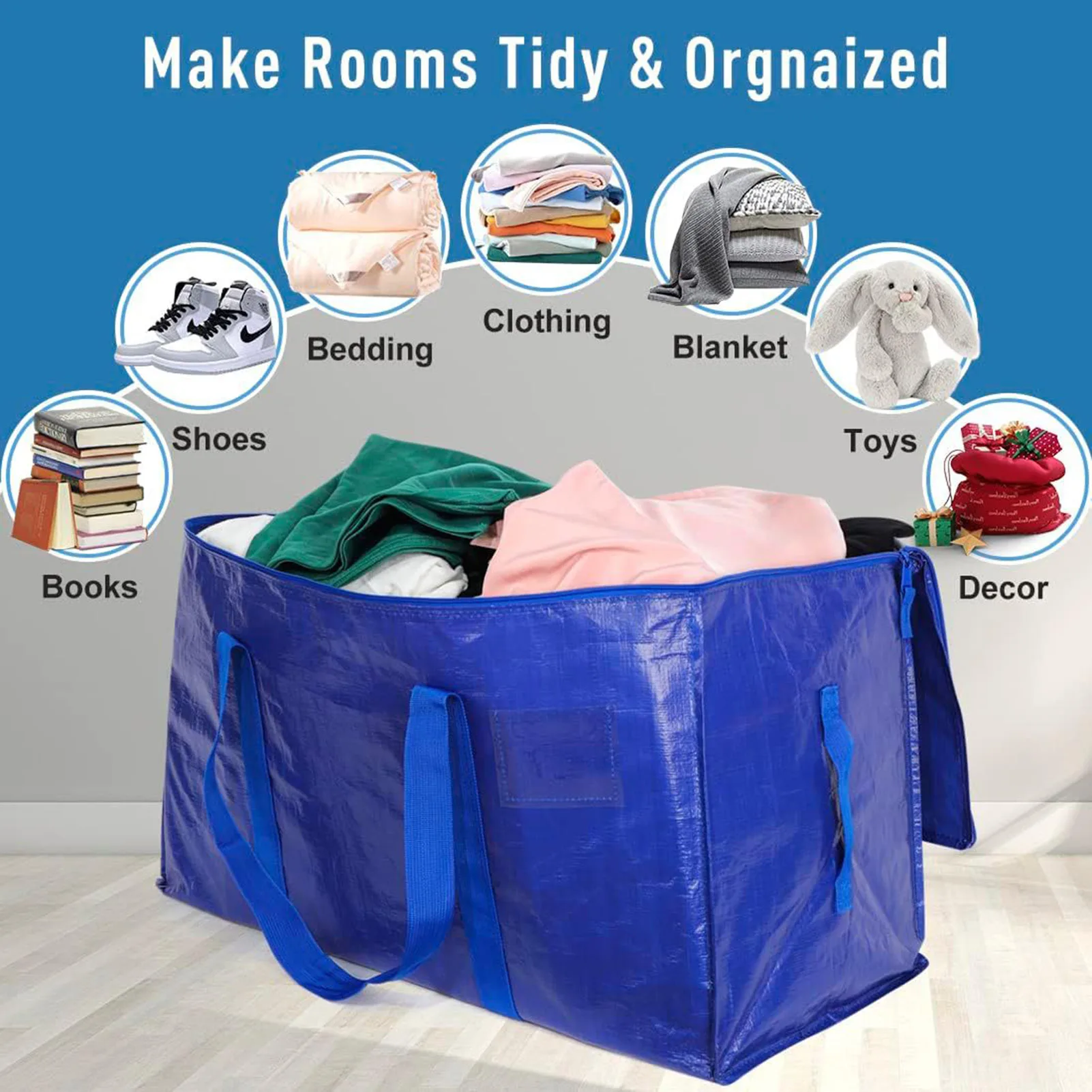 Foldable Extra Large Storage Bag with Strong Handles and Zippers Bag for Laundry Space Saving Storage