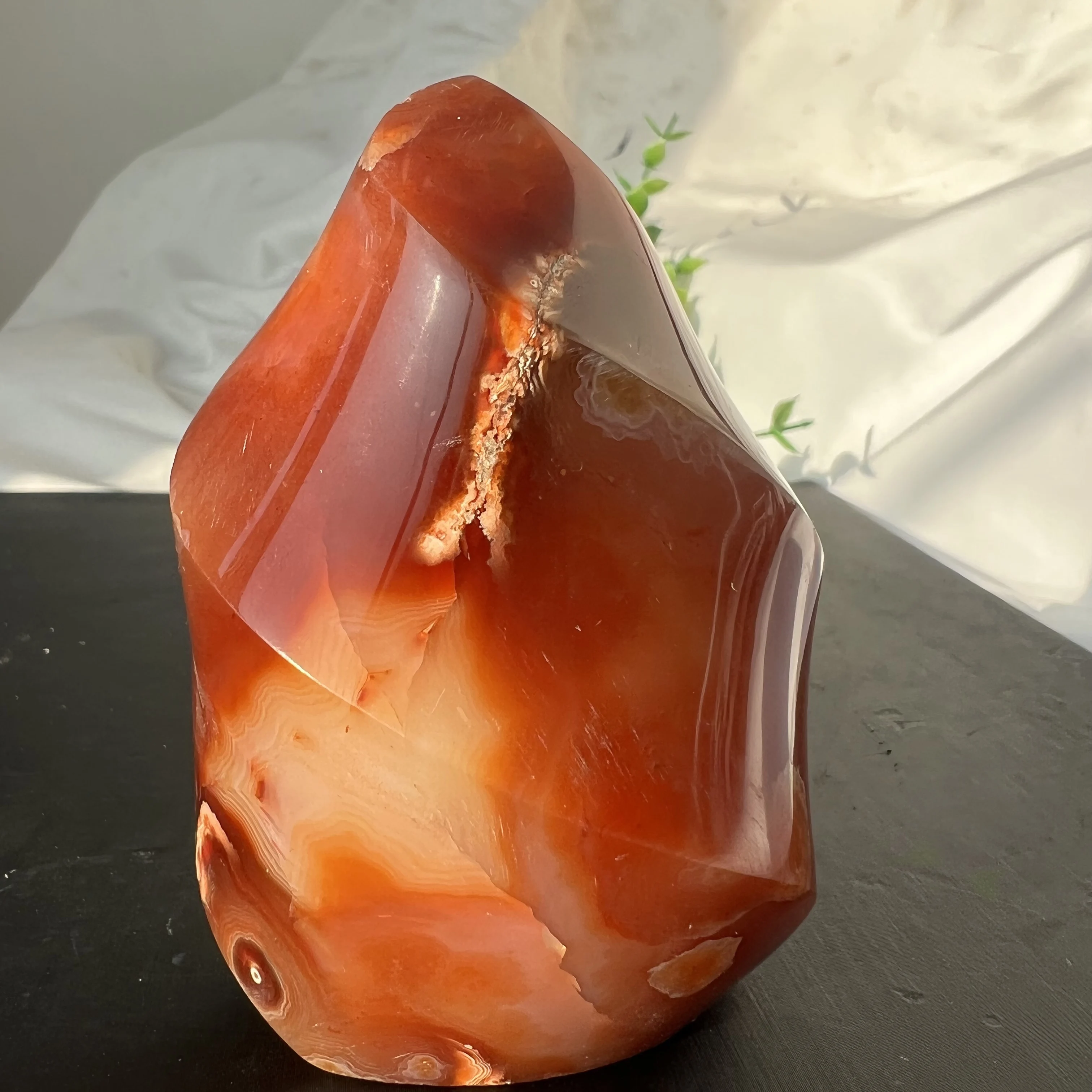 330g 8.6cm Natural Crystal Red Agate Torch Flame Quartz