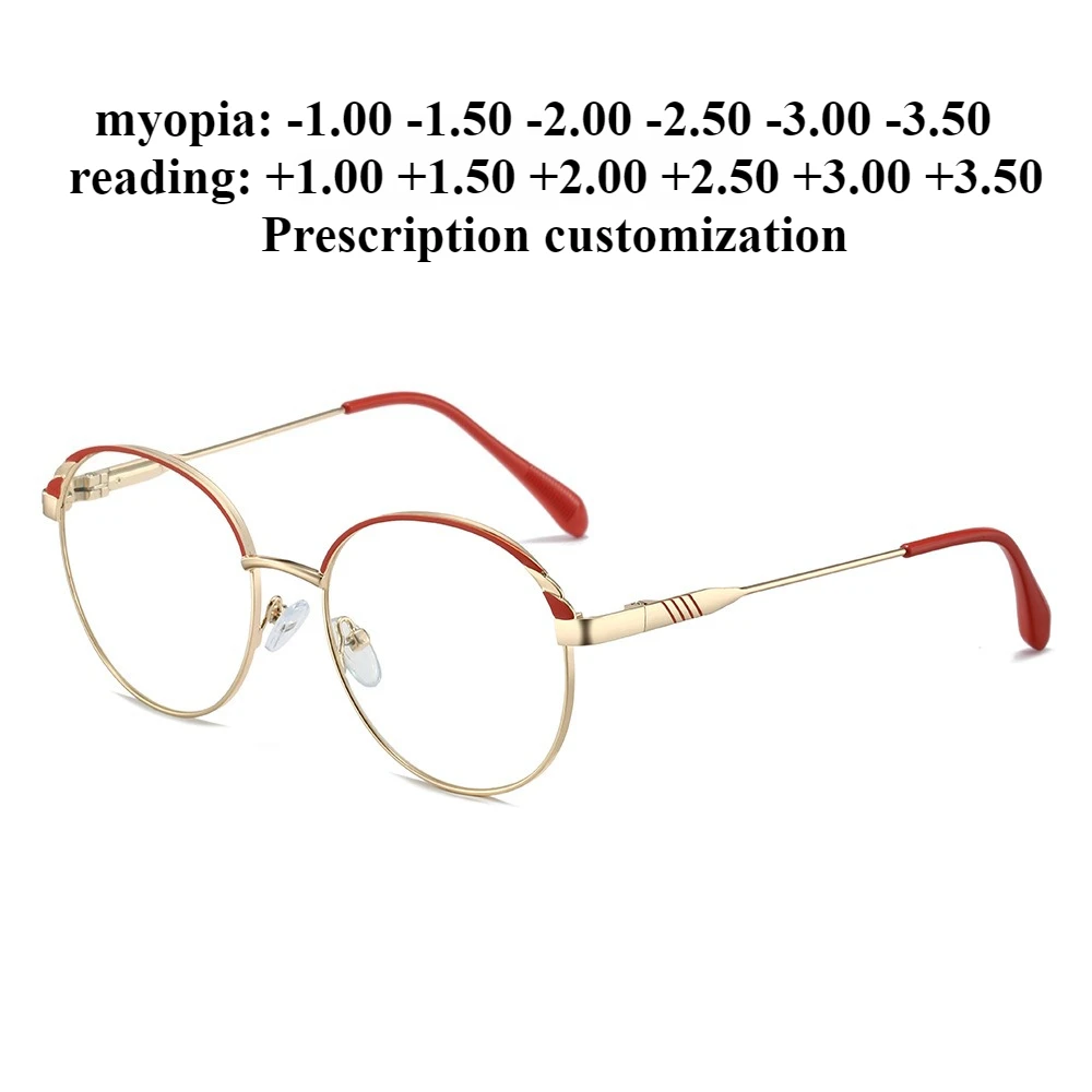

51-18 New round frame retro glasses frame women's fashion anti-blue light reading glasses custom different degrees of myopia
