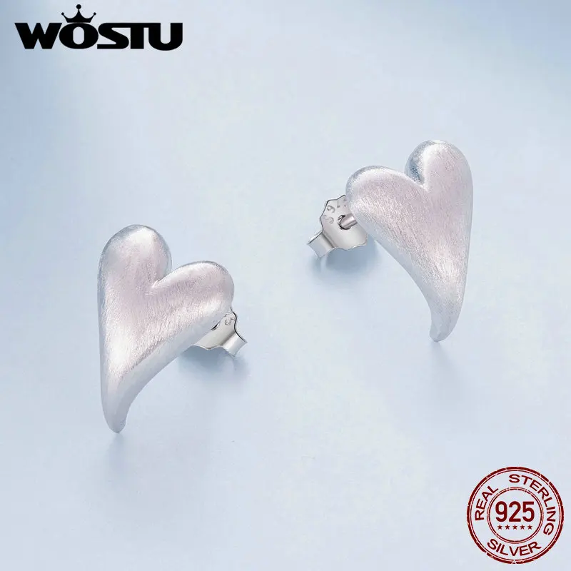 WOSTU 925 Sterling Simple glassato Texture orecchini a bottone a cuore per le donne festa di nozze orecchini rotondi fibbie accessori per gioielli