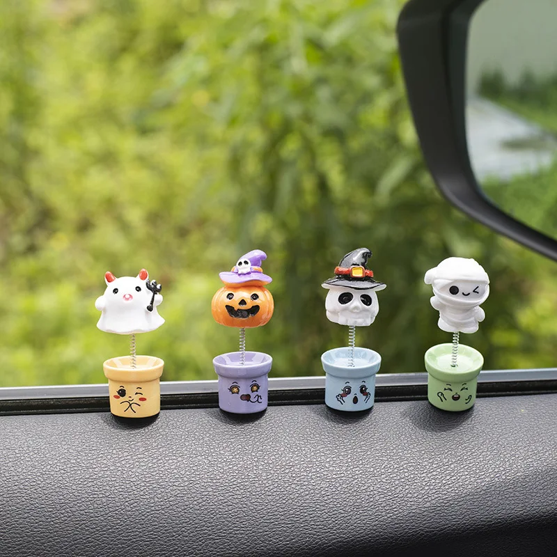

3D Halloween Bobble Head Car Ornament - Cute Nodding Decor for Auto Dashboard Office Desk, Funny Shaking Decoration