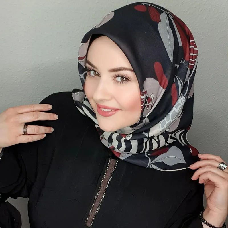 Muslim Instant Turban Satin Printed Square Hijab Abaya Scarf Women Luxury Hijabs For Woman Abayas Jersey Islamic Dress Turbans