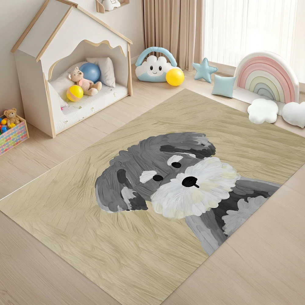 Cute Collared Bichon Puppy Rug Pattern Soft Carpet for Kids Room Living Room Cozy Home Decor Daily Use