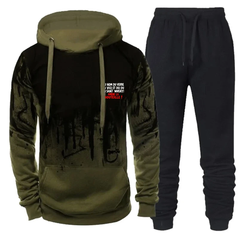 رجل هوديي أسود رمادي أحمر أخضر أبيض مطبوعة Cityscape نص البلوز مجموعة ملابس رياضية كاجوال الركض الزي الشارع الشهير الموضة