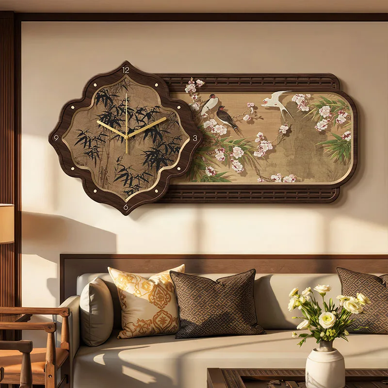 T*-Chinese Style Simple Clock Wall Minimalist Creative Silent Design Wall Clocks Aesthetic Wooden Horloge Murale Home Decoration